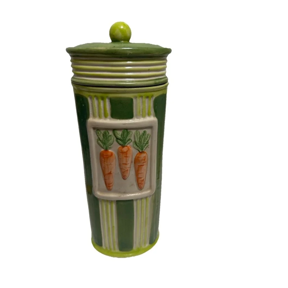 Vintage Ceramic Pasta Keeper Canister Container Carrots‎ Embossed Spaghetti